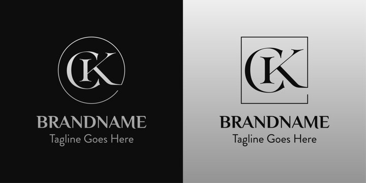 Letters CK In Circle and Square Logo Set, for business with CK or KC initials