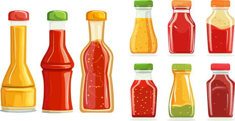 Souce splashes, spicy dip and cayenne pepper with flames vector set