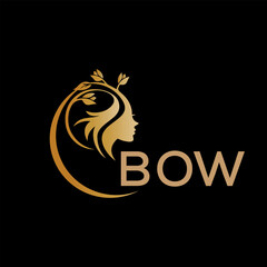 BOW letter logo. best beauty icon for parlor and saloon yellow image on black background. BOW Monogram logo design for entrepreneur and business.	
