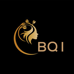 BQI letter logo. best beauty icon for parlor and saloon yellow image on black background. BQI Monogram logo design for entrepreneur and business.	
