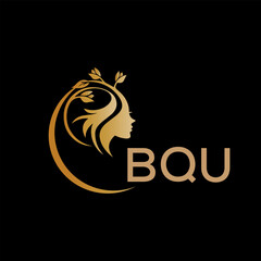 BQU letter logo. best beauty icon for parlor and saloon yellow image on black background. BQU Monogram logo design for entrepreneur and business.	
