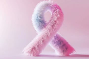 Fototapeta premium fluffy pink and blue cancer awareness ribbon on soft background for health campaigns