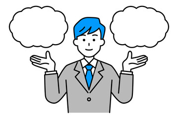 吹き出しとスーツの男性