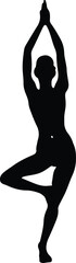 a black silhouette of a woman doing yoga