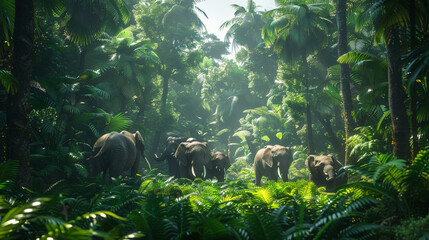 Jungle safari expedition, with exotic animals and lush greenery.