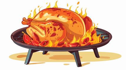 Baked hot turkey for Christmas. 2d flat cartoon vac
