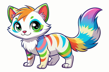 very cute baby cat, rainbow fur, full body, plain white background