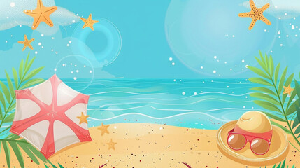 Summer template background with sand beach cute minimal style