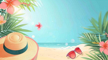 Fototapeta na wymiar Summer template background with sand beach cute minimal style