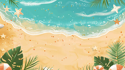 Summer template background with sand beach cute minimal style