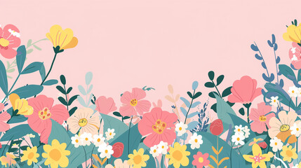 Spring summer template with beautiful blossom flower frame background and copy space