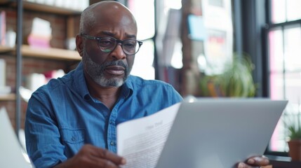 A Man Concentrating on Document