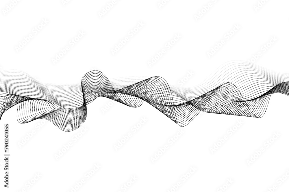 Poster particles wave flowing dots pattern gradient curve shape isolated on white background. vector in tec