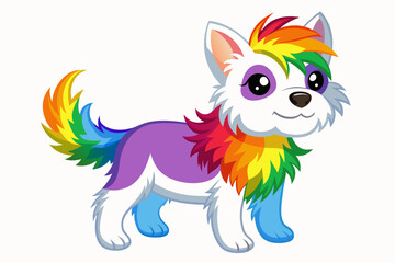 very cute baby Dog, rainbow fur, full body, plain white background