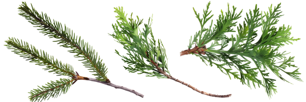 set of cedar branches, fragrant and dense, isolated on transparent background