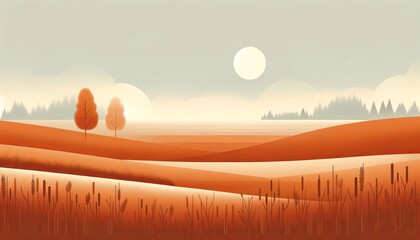 Autumn sunrise landscape llustration background. - obrazy, fototapety, plakaty