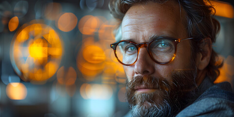 Contemplative Business Executive Amidst Complex Neural Technology Labyrinth