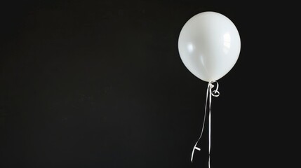 Vibrant birthday celebration: white balloons on black background - festive party decor stock photo

