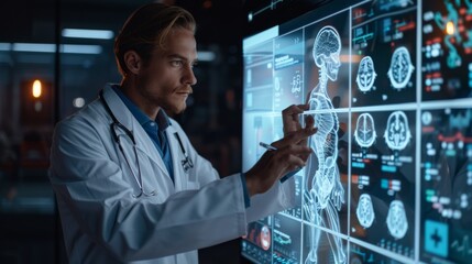Doctor Analyzing Virtual Medical Data
