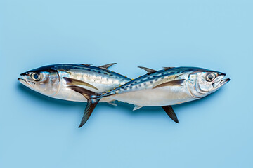 Atlantic horse mackerel on light blue background - obrazy, fototapety, plakaty
