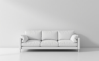 Photo of a minimalist white sofa mockup against an empty wall background, Generative AI