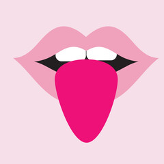 Lips and tongue on a soft pink background