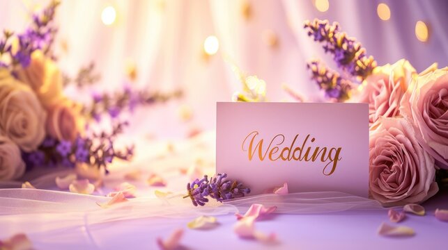 Romantic allure: captivating wedding invitation card adorned with text wedding, blending elegance and sentiment in beautiful design, perfect for announcing and inviting to joyous celebration of love.