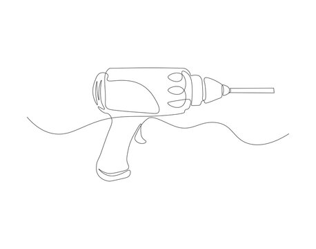 recommend clip art: Continuous line drawing of drill. One line of hand drill. Worker tool concept continuous line art. Editable outline