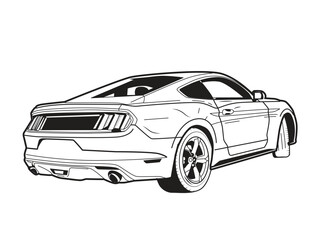 Sports car illustration in black and white style isolated on white