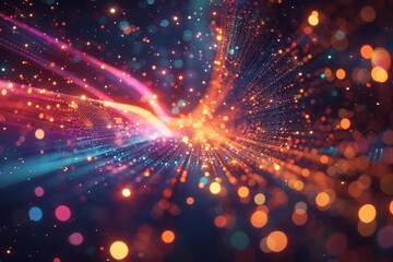 Naklejka premium A cascade of twinkling lights captures the illusion of movement in a dark, expansive space.