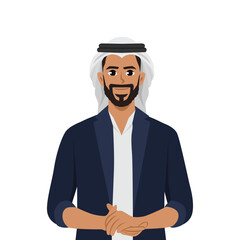 Young smiling arab man folded arms. Flat vector illustration isolated on white background