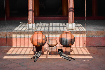 Red Clay Pottery Products at Chettinadu Style Heritage Homes in Karaikudi, Pallathur, Athangudi &...