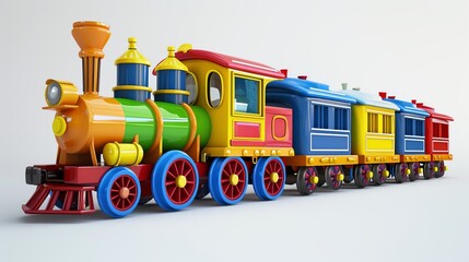 3d cartoon train colorful, ideal for young children's coloring activities, clean white background