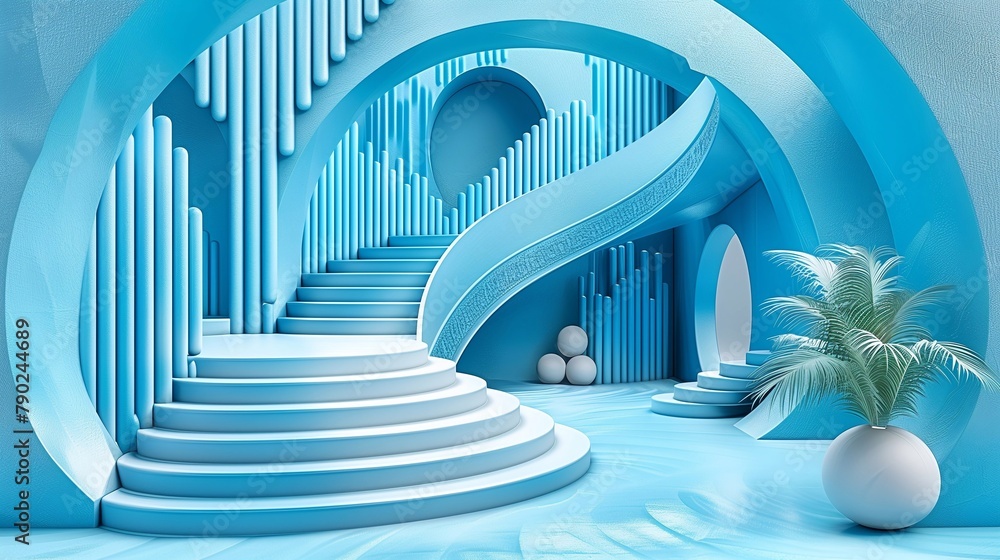 Poster abstract room with geometric architecture, 3d rendering