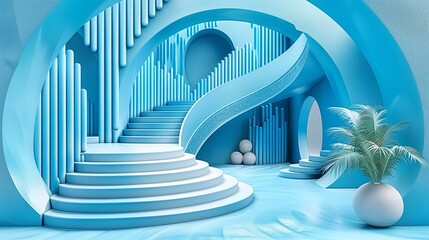 Abstract room with geometric architecture, 3d rendering