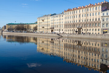 Obukhovskaya square and the embankment of the Fontanka river on a sunny April day, Saint Petersburg - 790245243