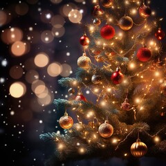 Obraz na płótnie Canvas At its heart is a beautifully blurred image of a Christmas tree adorned with twinkling lights and ornaments. Ai generated