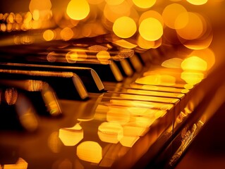 A background featuring the piano keyboard with selective focus, exuding warmth in its color tone