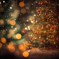 At its heart is a beautifully blurred image of a Christmas tree adorned with twinkling lights and ornaments. Ai generated