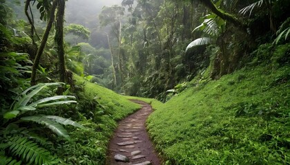 A rugged path winding through a lush green rainfor upscaled 17