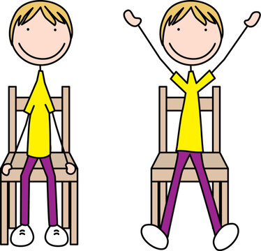 Cartoon vector illustration of a boy exercising - seated jumping jacks