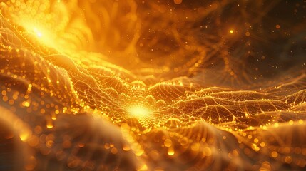 Abstract digital landscape with glowing golden waves, representing data flow or futuristic technology.