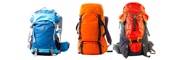set of different sporty backpacks for athletes, with breathable materials and compartments for sports equipment, isolated on transparent background