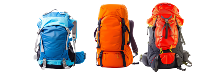 set of different sporty backpacks for athletes, with breathable materials and compartments for sports equipment, isolated on transparent background