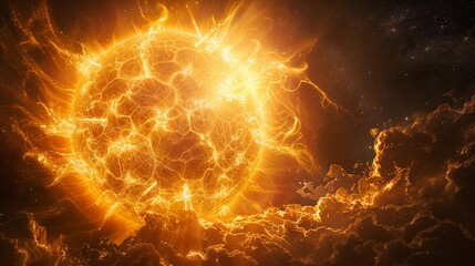 A fiery orb encircled by dynamic plasma trails against a cosmic backdrop, symbolizing energy and perpetual motion.