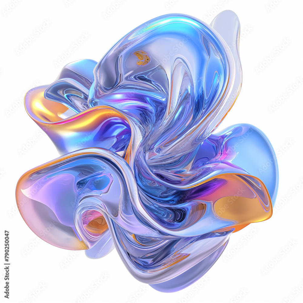 Poster fluid round 3d shape of liquid splash of holographic glass in motion. iridescent liquid sphere.