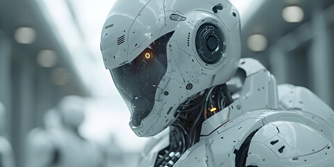 Fototapeta premium Innovative Robot Engineer Creating Business Concepts from Scratch in Tech Workspace