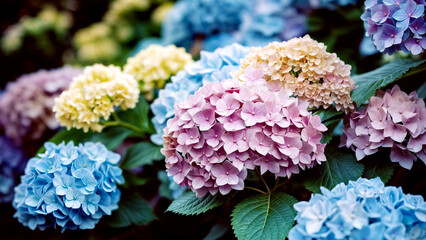 カラフルな梅雨の紫陽花