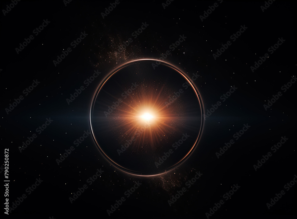 Poster Light flare in the dark space. Abstract background with shiny lens glare effect.