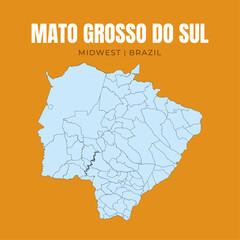 Map of Mato Grosso do Sul, state in Midwaest Brazil © Yguana Design
